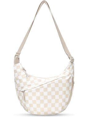 Stylish Checkered Nylon Crescent Crossbody Bag for Women - Medium Slouchy Hobo